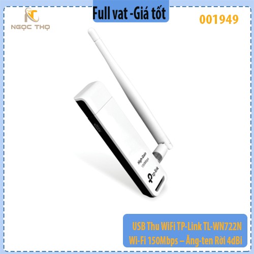 USB Thu WiFi TP-Link TL- WN722N – Wi-Fi 150Mbps – Ăng-ten Rời 4dBi – Hàng Chính Hãng – Full VAT – Bảo Hành 24 Tháng