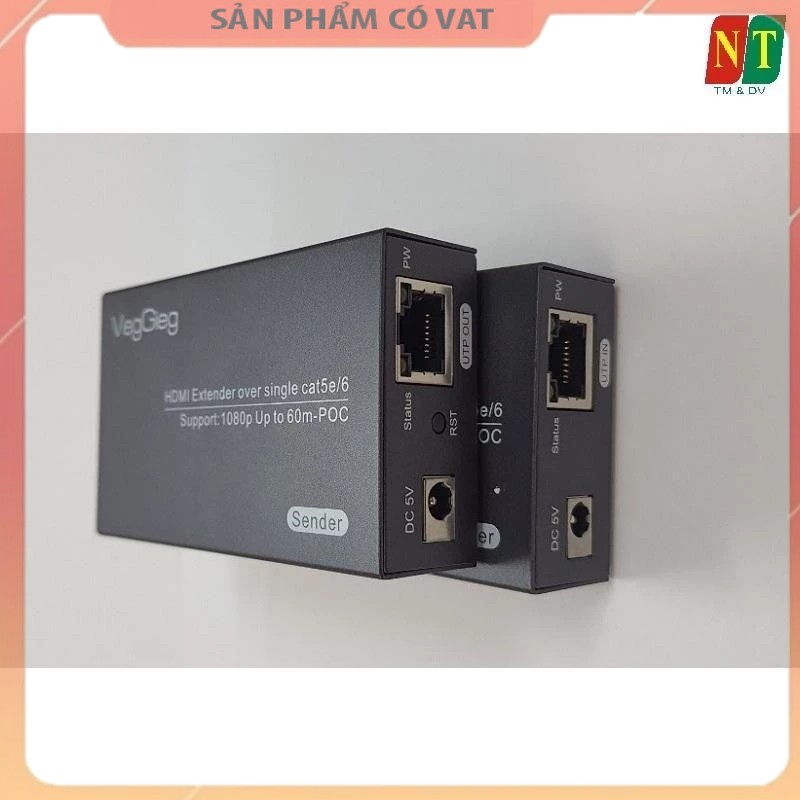 Bộ khuếch đại tín hiệu HDMI qua cáp mạng LAN Cat5e, Cat6 VegGieg V-HD60 (60m)