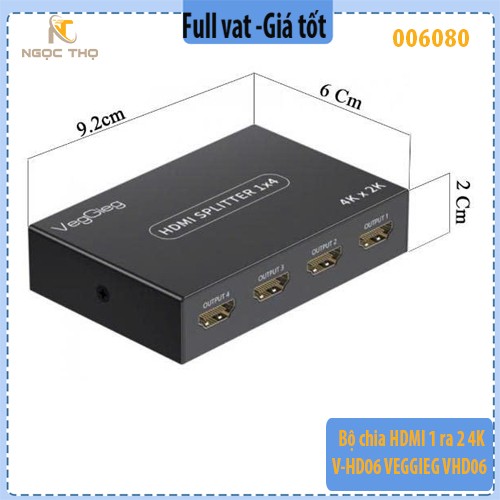Bộ chia HDMI 1 ra 2 VegGieg V-HD06 – 4K@60Hz Ultra HD – Chính hãng | Full VAT