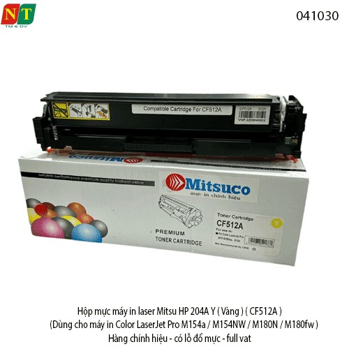 Hộp mực laser Mitsuco HP 204A Y (Vàng) – CF512A – dùng cho M154a / M154nw / M180n / M181fw – Chính hiệu – Full VAT