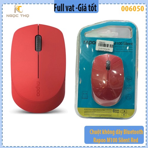 Chuột không dây Bluetooth Rapoo M100 Silent Red – 2.4GHz + Bluetooth 4.0 – Silent Click – Hàng chính hãng – Full VAT