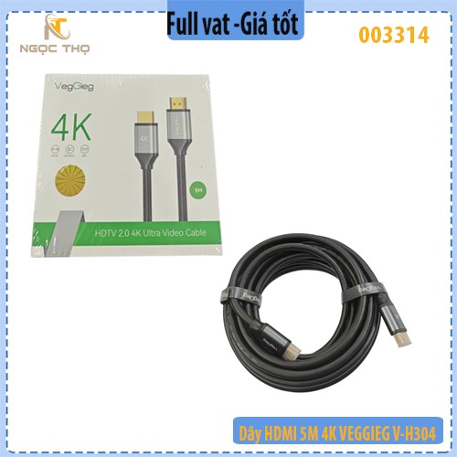 Dây HDMI 5M 4K VEGGIEG V-H304 – HDMI 2.0, 4K@60Hz – Hàng chính hiệu – Full VAT