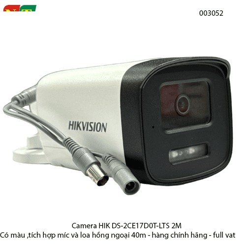 Camera HIKVISION DS-2CE17D0T-LTS 2MP – Có màu – Mic & loa – Hồng ngoại 40m – Chính hãng – Full VAT