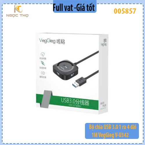 Bộ Chia USB 3.0 VegGieg V-U3401 – 1 Ra 4 – Dây 1m – Hỗ Trợ Cấp Nguồn Ngoài – Hàng Chính Hãng – Full VAT