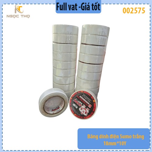 Băng dính điện Sumo trắng 18mm x 10Y – Chống cháy lan cấp A – Hàng chính hiệu – Full VAT