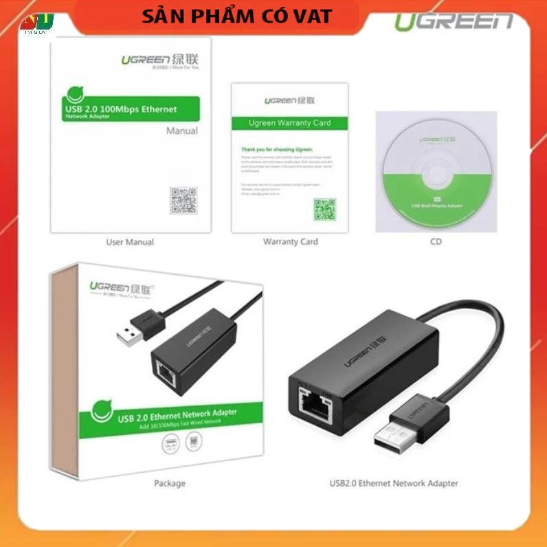 Cáp USB to Lan 2.0 cho Macbook, pc, laptop hỗ trợ Ethernet 10/100 Mbps chính hãng Ugreen 20254
