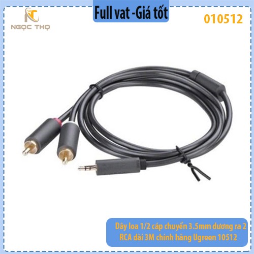 Dây Loa 1/2 Cáp Chuyển 3.5mm Dương Ra 2 RCA Dài 3M – Ugreen 10512 – Hàng Chính Hãng – Full VAT