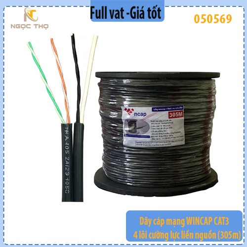 Dây mạng WINCAP CAT3 + 2C ngoài trời – Vỏ HDPE, có cường lực – Liền nguồn – 305m/cuộn – Full VAT - giá theo m