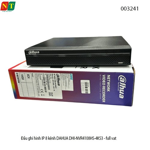 ĐẦU GHI HÌNH IP DAHUA DHI-NVR4108HS-4KS3 – 8 KÊNH – HỖ TRỢ CAMERA ĐẾN 8MP – HÀNG CHÍNH HÃNG – BH 24T