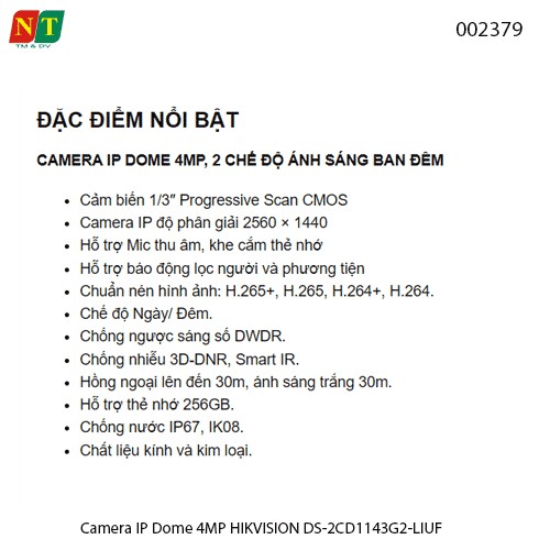 Camera IP Dome 4MP HIKVISION DS-2CD1343G2-LIUF – Tích Hợp Mic, Smart Hybrid Light, Hồng Ngoại & Ánh Sáng Trắng 30m