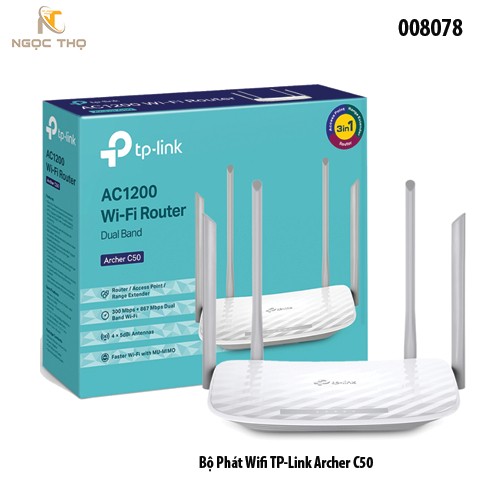 Bộ Phát WiFi TP-Link Archer C50 – Router WiFi Chuẩn AC1200 Dual Band – 4 Ăng-ten Ngoài – Sóng Mạnh - hàng chính hãng.