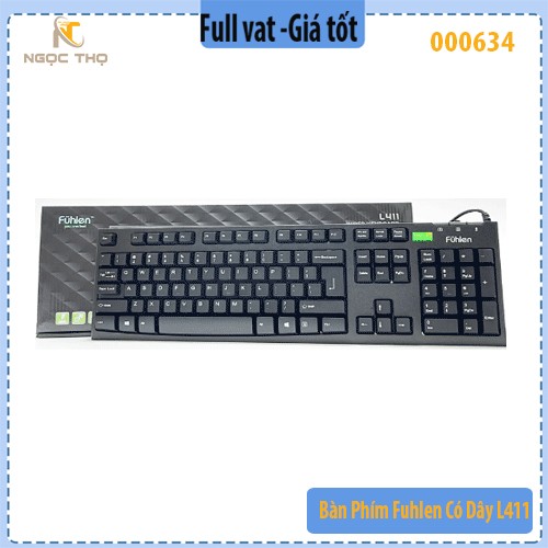 Combo Bộ phím chuột Fuhlen L411 + L102 – USB có dây – chuột 1000 DPI, 3M clicks, bàn phím ergonomic, Chính hãng