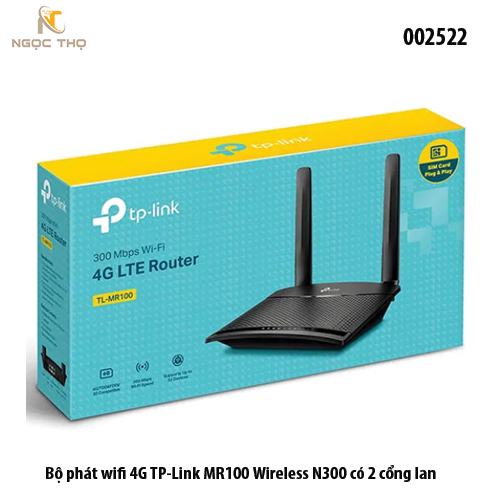 Bộ Phát WiFi 4G LTE TP-Link TL-MR100 – Router WiFi 300Mbps – Khe Cắm SIM 3G/4G – 2 Ăng-ten Ngoài – Hỗ Trợ 32 Thiết Bị