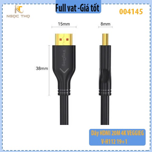 Dây HDMI 20M 4K VEGGIEG V-H112 19+1 - Cable HDMI 20m VEGGIEG V-H112 – 19+1 – Full HD 1080p | Đầu mạ vàng - full vat