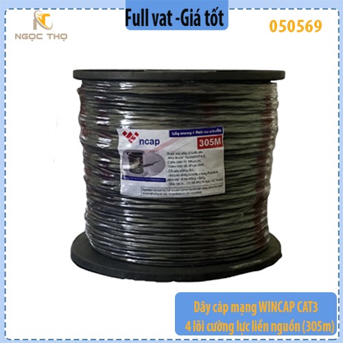 Dây mạng WINCAP CAT3 + 2C ngoài trời – Vỏ HDPE, có cường lực – Liền nguồn – 305m/cuộn – Full VAT - giá theo m