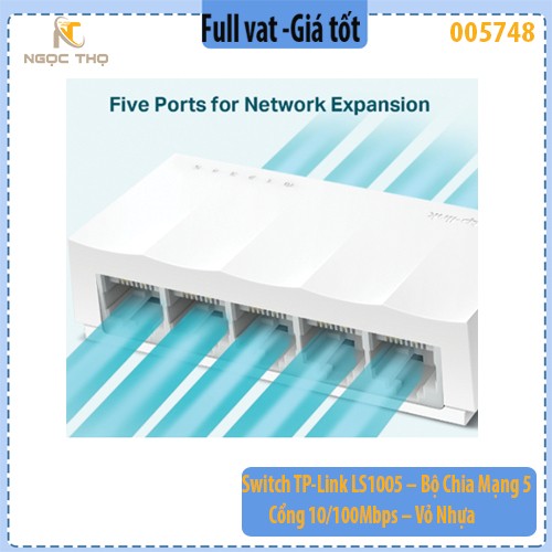 Switch TP-Link LS1005 – Bộ chia mạng 5 cổng 10/100Mbps - Vỏ nhựa | Plug & Play | Nhỏ gọn | Hàng chính hãng | BH 24 tháng