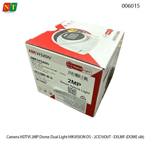 Camera Hikvision DS-2CE76D0T-EXLMF – Dome HDTVI 2MP – Smart Hybrid Light – Vỏ kim loại – IR 20m – Chính hãng – Full VAT