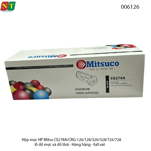 Hộp mực Mitsuco CE278A (78A) – tương thích CRG-126/128/326/328/726/728 –  Có lỗ đổ mực - chính hiệu - full vat