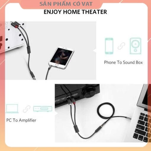 Dây chuyển đổi 3.5mm ra 2RCA (HOA SEN) Dài 1-8m UGREEN AV102