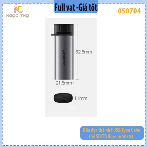 Đầu Đọc Thẻ Nhớ USB Type C Ugreen 50704 – Hỗ trợ SD/TF – Chính Hãng – Full VAT