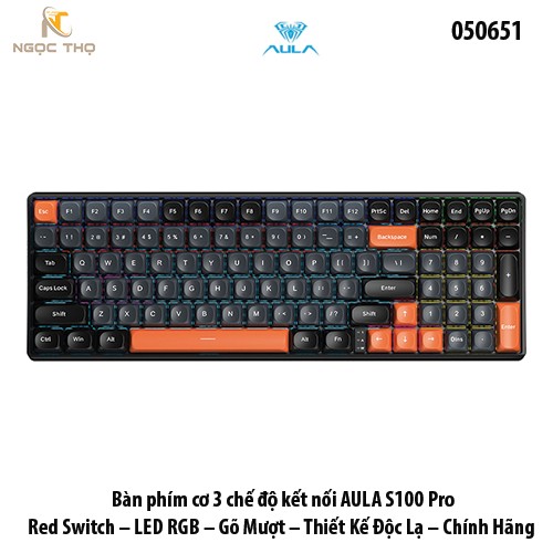 Bàn phím cơ 3 chế độ kết nối AULA S100 Pro – Red Switch – LED RGB – Gõ Mượt – Thiết Kế Độc Lạ – Chính Hãng