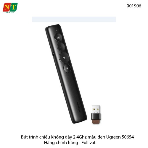 Bút trình chiếu không dây Ugreen 50654 – 2.4GHz – có laser – màu đen – chính hãng – bảo hành 24 tháng – full VAT