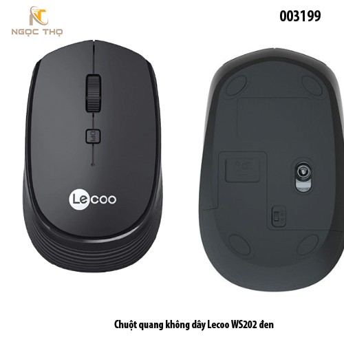 Chuột quang không dây Lecoo WS202 Đen – 800/1000/1200 DPI – Nhỏ gọn – Hàng chính hãng – Full VAT