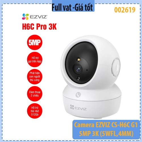 Camera EZVIZ CS-H6C G1 3K (5MP) – Quay quét 360° – Có màu ban đêm – Đàm thoại 2 chiều – Chính hãng – Full VAT