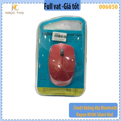 Chuột không dây Bluetooth Rapoo M100 Silent Red – 2.4GHz + Bluetooth 4.0 – Silent Click – Hàng chính hãng – Full VAT