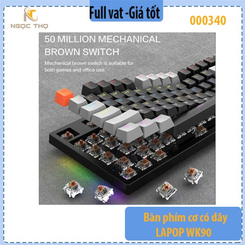 Bàn phím cơ có dây LAPOP WK90 – 104 phím, Brown Switch, 17 hiệu ứng RGB, Nút xoay âm lượng – Chính hãng – Full VAT