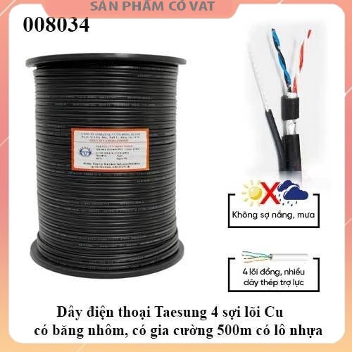 Dây mạng Taesung Cat3 4 sợi lõi Cu có băng nhôm, cường lực (1 cuộn = 500m) - chính hãng - full vat - giá tính theo m