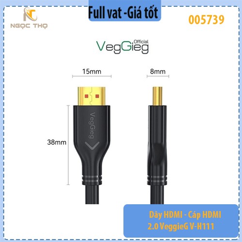 Dây HDMI 2.0 VeggieG V-H111 – 15m – 4K@60Hz – Truyền hình & âm thanh – Chính hãng - full vat