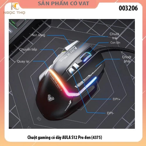 Chuột Gaming Có Dây AULA S12 Pro – LED RGB – DPI 12800 – Chính Hãng – Full VAT