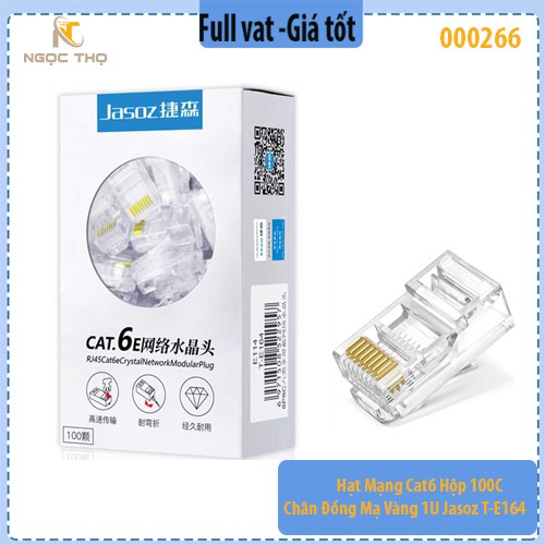 Hạt mạng Cat6 Hộp 100C Chân Đồng Mạ Vàng 1U Jasoz T-E164 - hàng chính hãng - full vat