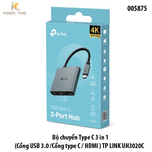 Bộ chuyển Type C 3 in 1 (Cổng USB 3.0 /Cổng type C / HDMI ) TP-LINK UH3020C  Hỗ trợ 4K@60Hz – Cắm là chạy