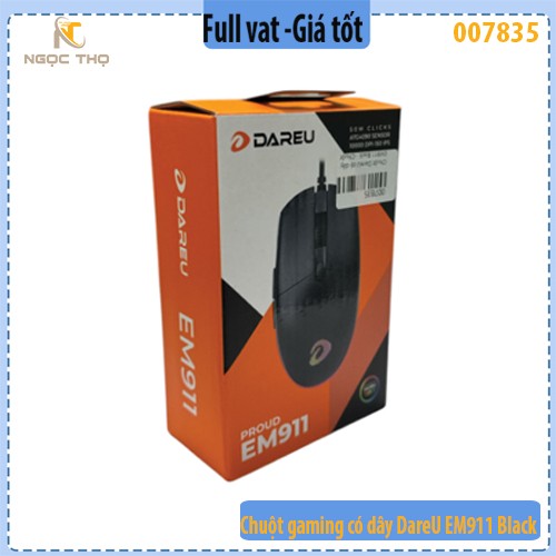 Chuột Gaming Có Dây DareU EM911 Black – 6000 DPI – LED RGB – 6 Nút – Hàng Chính Hãng – Full VAT