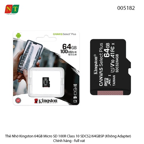 Thẻ nhớ Kingston 64GB microSD (SDCS2/64GBSP) – 100MB/s – Class 10 UHS-I – Chính hãng – Full VAT