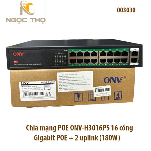 Chia mạng POE ONV-H3016PS 16 cổng Gigabit POE + 2 uplink (180W) | Switch POE ONV-H3016PS chính hãng giá rẻ