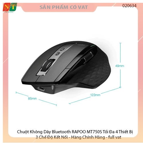 Chuột Không Dây Bluetooth RAPOO MT750S Tối Đa 4 Thiết Bị 3 Chế Độ Kết Nối - Hàng Chính Hãng