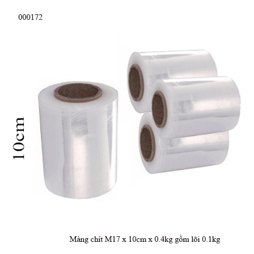 Màng chít M17 x 10cm x 400g gồm lõi 0.1kg - Màng PE co 10cm – 400g | Dẻo dai, bám dính tốt | Quấn kiện hàng – Full vat