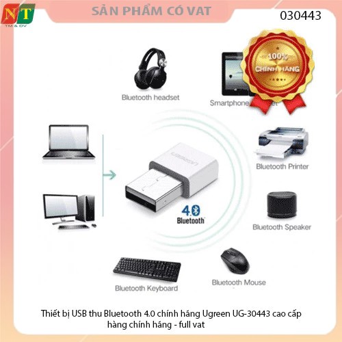 Thiết bị USB thu Bluetooth 4.0 chính hãng Ugreen UG-30443 cao cấp - hàng chính hãng  - full vat
