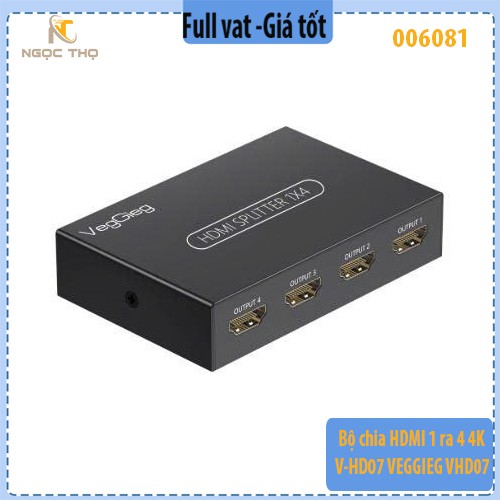 Bộ Chia HDMI 1 Ra 4 Veggieg V-HD07 – 4K@30Hz – Vỏ Kim Loại – Hàng Chính Hãng – Full VAT