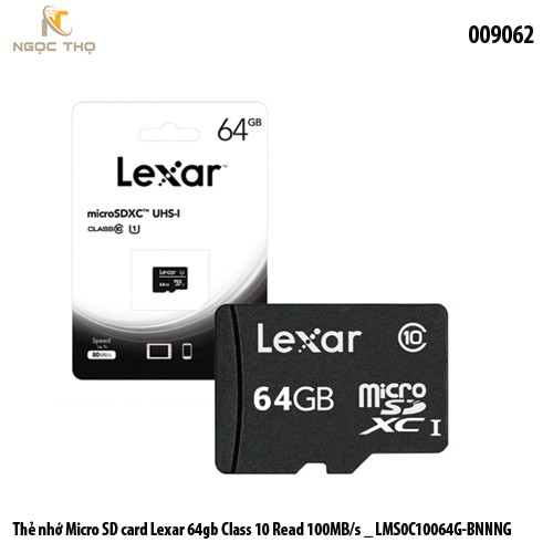 Thẻ nhớ MicroSD Lexar 64GB Class 10 – 100MB/s (LMS0C10064G-BNNNG) – Hàng chính hãng – Full VAT