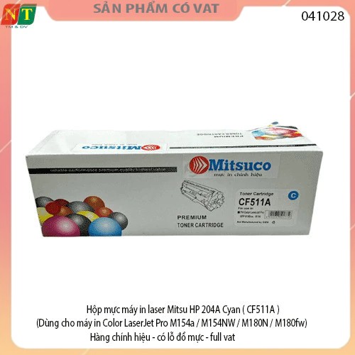 Hộp mực máy in laser Mitsu HP 204A Cyan ( CF511A ) (Dùng cho máy in Color LaserJet Pro M154a / M154NW / M180N / M180fw)