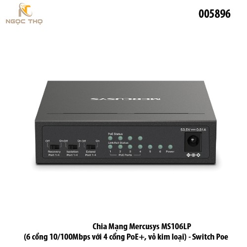 Chia Mạng POE Mercusys MS106LP ( 2 Uplink cổng 10/100Mbps với 4 cổng PoE+, vỏ kim loại) - Switch Poe - chính hãng