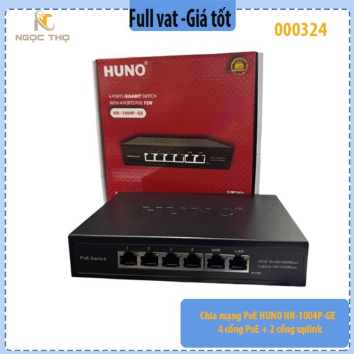 Chia mạng PoE HUNO HN‑1004P‑GE – 4 cổng PoE + 2 cổng uplink – Gigabit 1000Mbps – Switch PoE cho Camera & AP
