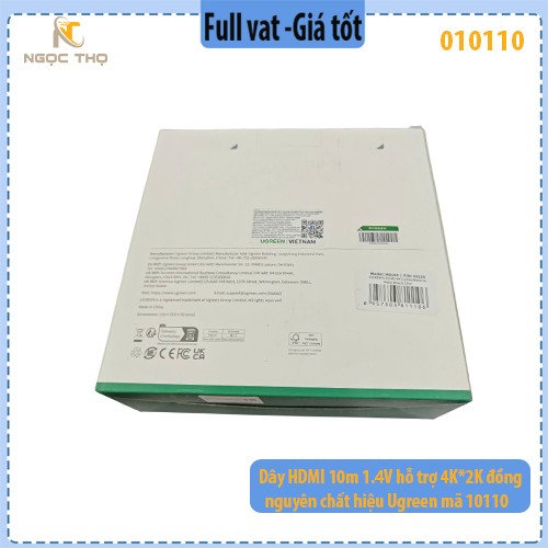 Dây HDMI 10m 1.4V Ugreen 10110 – Hỗ Trợ 4K*2K – Đồng Nguyên Chất – Hàng Chính Hãng – Full VAT