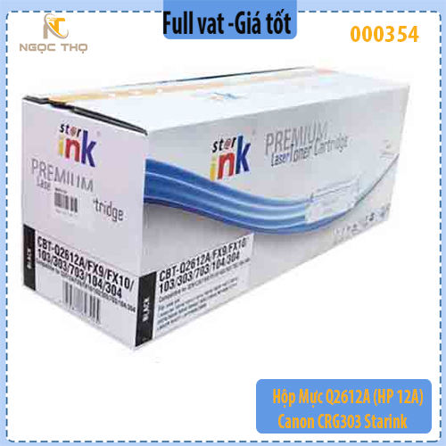 Hộp mực Starink Q2612A -  Model 12A / 303 / FX9  – có lỗ đổ & xả thải – chính hiệu – full VAT
