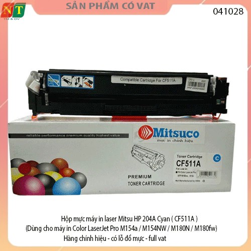 Hộp mực máy in laser Mitsu HP 204A Cyan ( CF511A ) (Dùng cho máy in Color LaserJet Pro M154a / M154NW / M180N / M180fw)