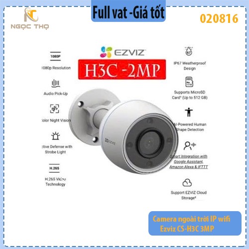 Camera WiFi ngoài trời EZVIZ CS-H3C 3MP – Có màu ban đêm – Báo động – Đàm thoại 2 chiều – Chính hãng – Full VAT